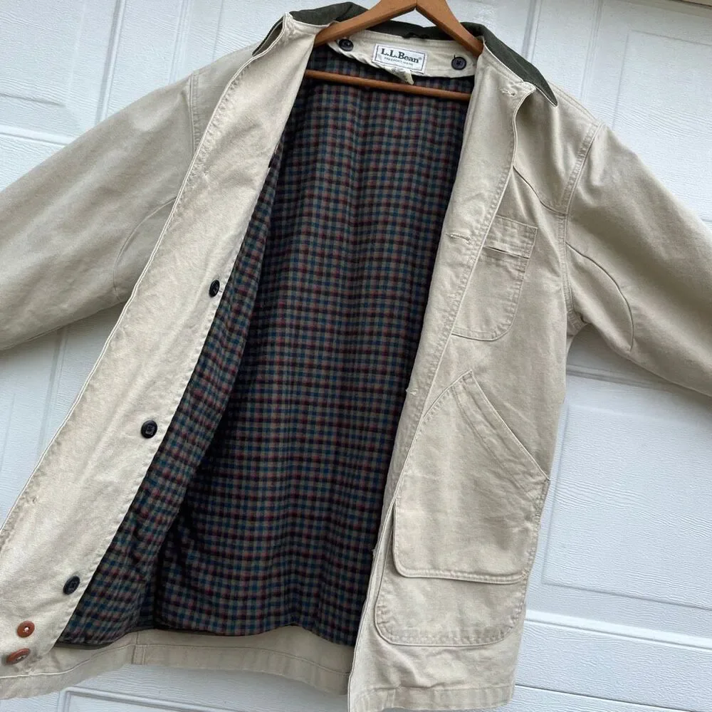 VTG LL Bean Field Coat Barn Jacket Canvas Corduroy Collar M Tall